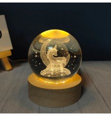 Dekoratif Ay içinde Unicorn Tasarımlı Ahşap Altlıklı Işıklı Cam Küre Cam Büyük Boy 8 Cm MZ4-2312