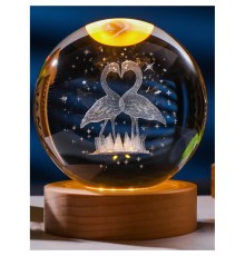 Dekoratif Flamingo Tasarımlı Ahşap Altlıklı Işıklı Cam Küre Büyük Boy Cam 8 Cm