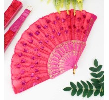 Plastik Pullu Kumaş Yelpaze 12 li Fuşya