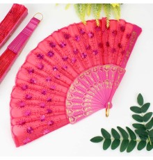 Plastik Pullu Kumaş Yelpaze 12 li Fuşya