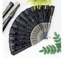 12 li Siyah Plastik Pullu Kumaş Yelpaze