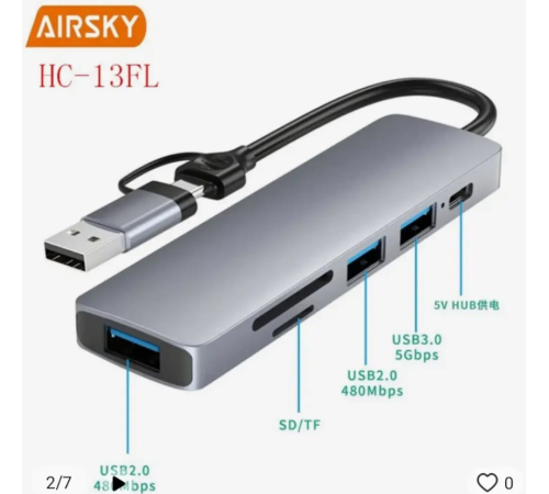 Airsky Hc13Fl 5 İn 1 Usb Type-C 2 İn 1 Çevirici