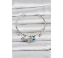 Gümüş Renk Pirinç Deniz Tema Charmlı Kadın Bileklik TJ-BB8487