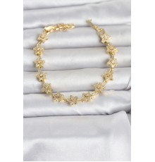 Pirinç Gold Renk Zirkon Taşlı Sıralı Yıldız Model Kadın Bileklik TJ-BB8493
