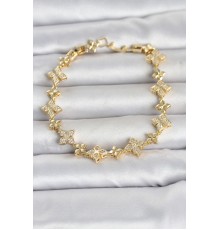 Pirinç Zirkon Taşlı Yonca Model Gold Renk Kadın Bileklik TJ-BB8494