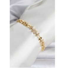 Pirinç Gold Renk Kare Zincir Model Zirkon Taşlı Kadın Bileklik TJ-BB8495