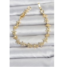 Sıralı Yıldız Model Zirkon Taşlı Gold Renk Pirinç Kadın Bileklik TJ-BB8496