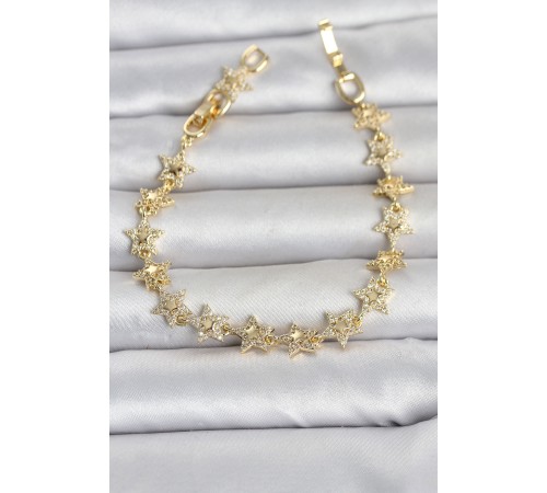 Sıralı Yıldız Model Zirkon Taşlı Gold Renk Pirinç Kadın Bileklik TJ-BB8496