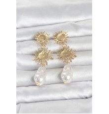 Gold Renk Pirinç Güneş Model Detaylı Kadın Küpe TJ-BKP11797