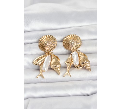 Gold Renk Deniz Temalı Vintage Kadın Küpe TJ-BKP11799
