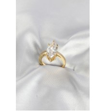 Gold Renk Pirinç Markiz Kesim Zirkon Taşlı Kadın Yüzük TJ-BYK4189