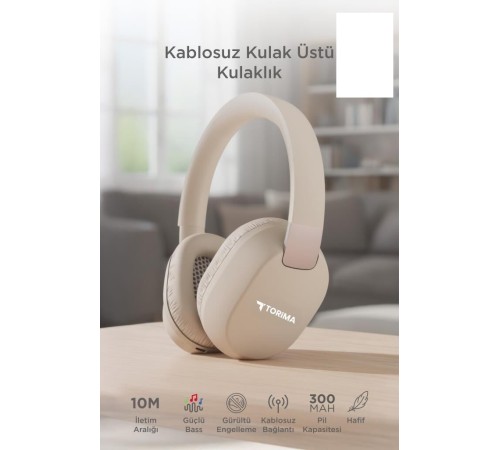 Bluetooth Kulaklık Kulak Üstü Kablosuz Kulaklık HD50 Bej