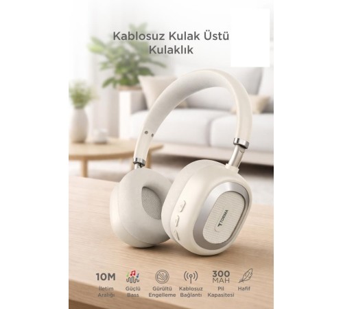 Bluetooth Kulaklık Kulak Üstü Kablosuz Kulaklık HD70 Bej