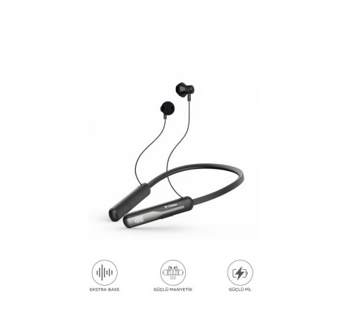 Bluetooth Kulaklık Kulak İçi Boyuna Asılabilir 5 Ses Değiştirme Modlu Kablosuz Kulaklık TB12 Siyah