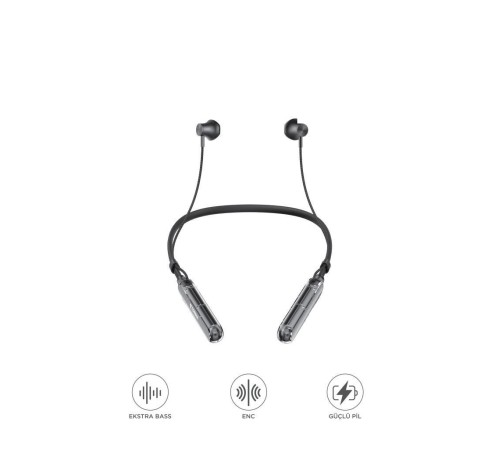 Bluetooth Kulaklık Boyun Askılı Neckband ENC Extra Bass 30 Saat Kullanım TB09 Siyah