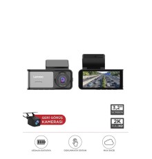 R1-5369 Siyah 2K Wifi Araç içi Dokunmatik Ön Ve Arka Araç Kamerası