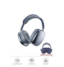 Bluetooth Kulaklık Kulak Üstü Sd Kart Girişli Kablosuz Aux Kablolu Kulaklık P9 Pro Max Mavi