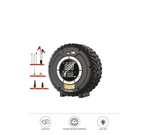 APS-03 Taşnabilir Araç Akü Takviyeli Powerbank Destekli Işıklı Oto Hava Kompresörü