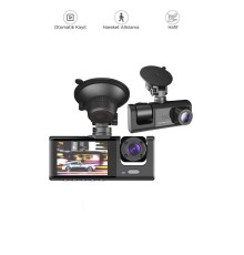 Araç İçi Kamera Gece Görüşlü LCD Ekranlı 1080P 3 Kameralı Araç Kamerası TA01 Siyah