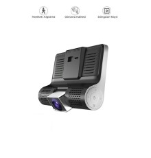 Araç İçi Kamera Gece Görüşlü 1080P G Sensörlü 3 Kameralı Geri Görüş Kamerası TA02 Siyah