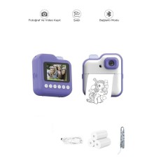 Dijital Fotoğraf Makineleri Çocuk Termal Resim Kağıt Baskılı Yazıcı Kamera Video Makinesi CMR15 Mor