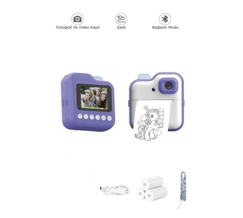 Dijital Fotoğraf Makineleri Çocuk Termal Resim Kağıt Baskılı Yazıcı Kamera Video Makinesi CMR15 Mor