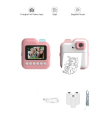 Dijital Fotoğraf Makinesi Çocuk Termal Resim Kağıt Baskılı Yazıcı Kamera Video Makinesi CMR15 Pembe