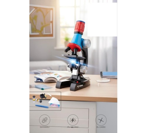 Mikroskop Led Işıklı 6-12 Yaş Çocuklar İçin Eğitici Bilim Mikroskobu Seti TSM01 Siyah