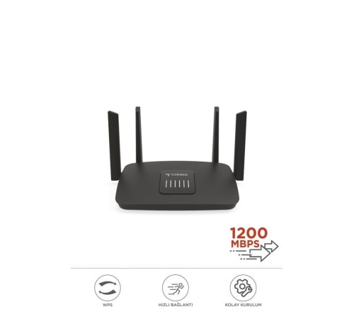 Çift Bant Kablosuz Wifi Router 1200Mbps 2.4GHz ve 5GHz 4 Antenli AC06 Siyah