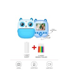 Dijital Fotoğraf Makineleri Çocuk Termal Resim Kağıt Baskılı Yazıcı Kamera Video Makinesi CMR21 Mavi