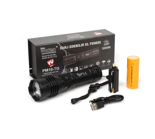 Uzun Menzilli 3000 Lümen LED Fener Yüksek Parlaklık Güçlü Aydınlatma WT-600