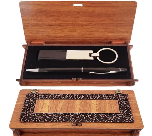 Siyah Kalem ve Anahtarlık Ahşap Kutulu Set