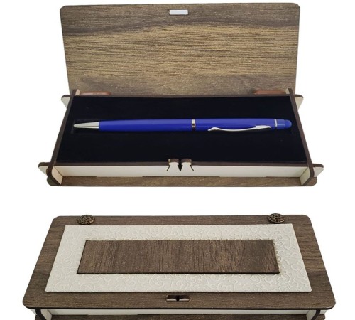 Lacivert Metal Kalem Ahşap Deri Kutulu