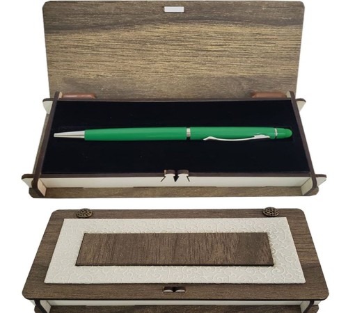 Deri Ahşap Kutulu Yeşil Dokunmatik Kalem