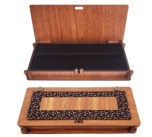 Ahşap Deri Kalem Kutusu Süngerli