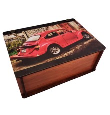 Ahşap Kırmızı Vosvos Baskılı Kutu