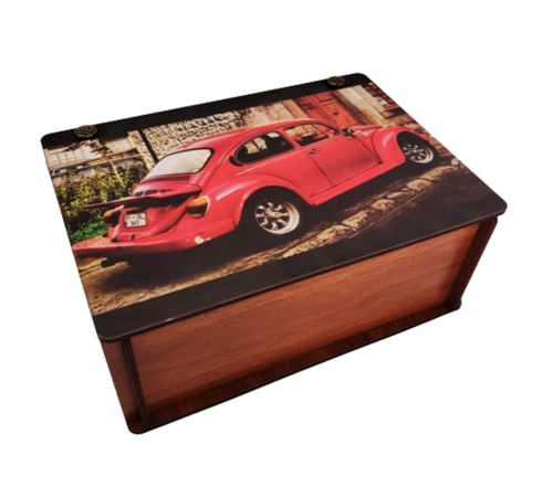 Ahşap Kırmızı Vosvos Baskılı Kutu