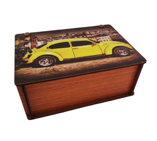 Ahşap Sarı Vosvos Baskılı Kutu