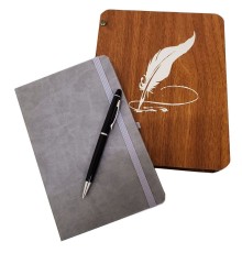 Hediyelik Metal Kalem ve Çizgili Deri Defter