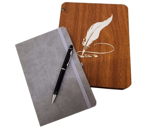 Hediyelik Metal Kalem ve Çizgili Deri Defter