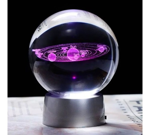 3D Işıklı Gezegen Cam Küre