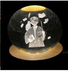 Dekoratif Harry Potter Tasarımlı Ahşap altlıklı Işıklı Cam Küre Cam:6cm Ahşap:2cm