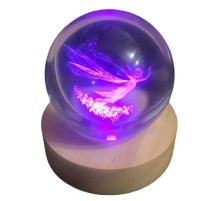 Dekoratif Melek Tasarımlı Ahşap altlıklı Işıklı Cam Küre Büyük Boy Cam:8cm Ahşap:2cm
