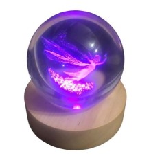 Dekoratif Melek Tasarımlı Ahşap altlıklı Işıklı Cam Küre Büyük Boy Cam:8cm Ahşap:2cm