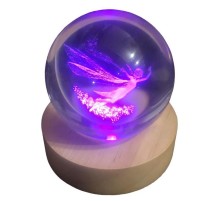 Dekoratif Melek Tasarımlı Ahşap Altlıklı Işıklı Cam Küre Cam:6cm Ahşap:2cm