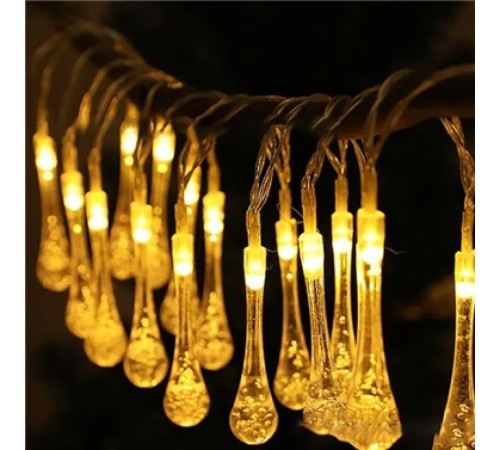 10 Led 2 Metre Sarı Kristal Su Damlası Güneş Enerjili Led Işık Solar Bahçe Ağaç Lamba Aydınlatması