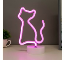 Pembe Kedi Model Neon Led Işıklı Masa Lambası Dekoratif Aydınlatma Gece Lambası