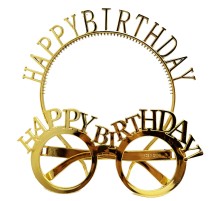 Happy Birthday Yazılı Taç ve Happy Birthday Yazılı Gözlük Seti Altın Renk
