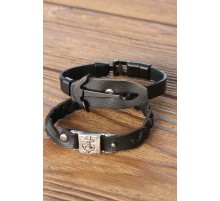 Deniz Çapalı Siyah Renk Deri Erkek Bileklik Kombin - TJ-EB2815