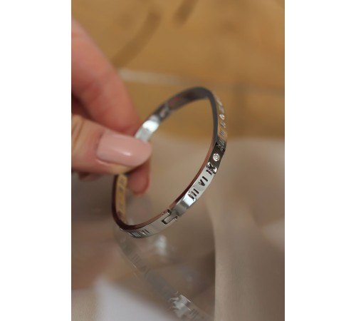 316L Çelik Roma Rakamlı Silver Renk Bilezik - TJ-BB3566